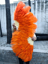Load image into Gallery viewer, Orange Ostrich Feather Fan for stage performances, festivals and themed parties