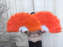 Load image into Gallery viewer, 80x45cm Large Orange Feather Fan Burlesque Dance feather fan Bridal Bouquet Dancefeathers