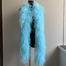 Load image into Gallery viewer, Bright aqua blue ostrich feather boa, eye-catching accessory for carnival and dance shows.