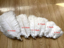 Load image into Gallery viewer, Ostrich feather size details guide, showing feather length and density for centerpieces and crafts