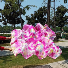 Load image into Gallery viewer, Pastel pink silk veil fan, delicate handheld fan for weddings, photoshoots, performances and romantic events