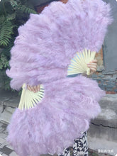 Load image into Gallery viewer, A pair of large Light Purple Ostrich Feather Fans for burlesque dancing and stage performance,formal events, weddings and performances