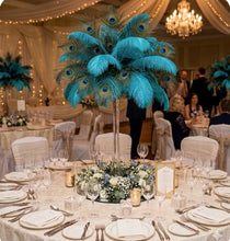 Load image into Gallery viewer, Peacock and ostrich feather centerpiece, luxurious table decor for weddings, events and home decor