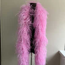 Load image into Gallery viewer, Fluffy rose pink ostrich feather boa, luxurious party wrap and costume accessory for events.