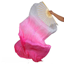 Load image into Gallery viewer, Pink and white gradient silk veil fan, lightweight handheld fan for belly dance, burlesque, festivals and photoshoots