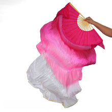 Load image into Gallery viewer, Pink and white gradient silk veil fan, soft handheld fan for weddings, photoshoots, performances and romantic events