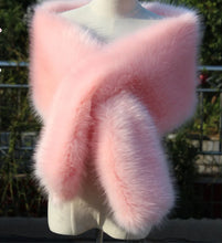Load image into Gallery viewer, Pink fur stole on a mannequin against a blurred outdoor background