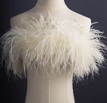 Load image into Gallery viewer, White feathered shrug on a mannequin against a dark background
