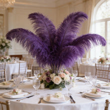 Load image into Gallery viewer, Purple ostrich feather centerpiece, rich table decor for weddings, banquets and elegant events