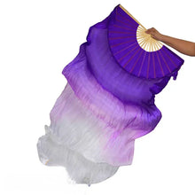 Load image into Gallery viewer, Purple and white gradient silk veil fan, elegant handheld fan for performances, themed parties, photoshoots and special occasions