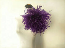 Load image into Gallery viewer, Deep purple ostrich feather boutonniere, elegant lapel pin for weddings, prom and formal events