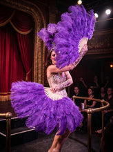 Load image into Gallery viewer, Purple ostrich feather fans for burlesque performances and photoshoots