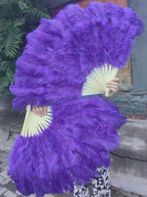 Load image into Gallery viewer, One Fan 20x36inch Large Feather Fan Purple Ostrich Feather Fan Burlesque Dance Bridal Bouquet
