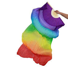 Load image into Gallery viewer, Rainbow gradient silk veil fan, lightweight handheld fan for belly dance, burlesque, pride events and photoshoots