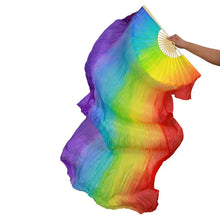 Load image into Gallery viewer, Multi-color rainbow silk veil fan, bright handheld fan for festivals, pride events, performances and themed parties