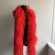Load image into Gallery viewer, Classic red ostrich feather boa, plush and thick trimming for burlesque dance and glamorous events.