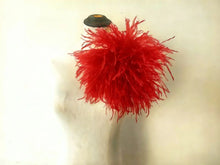 Load image into Gallery viewer, Red ostrich feather boutonniere, bold lapel pin for groom suits, weddings and formal events