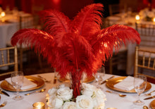Load image into Gallery viewer, Bulk red ostrich feather centerpieces, luxurious table decor for weddings, banquets and large events