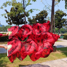 Load image into Gallery viewer, Red silk veil fan, classic handheld fan for burlesque, belly dance, stage shows and carnivals