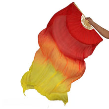 Load image into Gallery viewer, Red and yellow gradient silk veil fan, bold handheld fan for festivals, carnivals, performances and themed parties