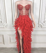 Load image into Gallery viewer, Red feathered and beaded dress