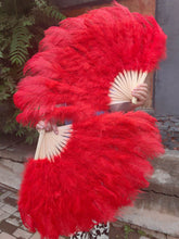 Load image into Gallery viewer, Red Ostrich Feather Fan 20x36inches