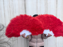 Load image into Gallery viewer, 80x45cm Large Marabou Feather Fan – Perfect for Burlesque, Carnival & Cosplay Red Dancefeathers