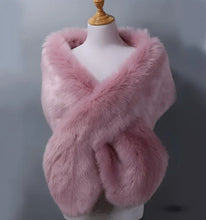 Load image into Gallery viewer, Rose pink faux fur wrap, romantic stole for weddings, bridal showers and special occasions