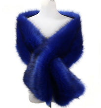 Load image into Gallery viewer, Royal blue faux fur wrap, luxurious stole for weddings, evening gowns and formal events