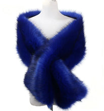 Load image into Gallery viewer, Royal blue faux fur wrap, luxurious stole for weddings, evening gowns and formal events