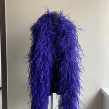 Load image into Gallery viewer, Vibrant royal blue ostrich feather boa, high-quality feather scarf for performers and stage.