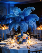 Load image into Gallery viewer, Royal blue ostrich feather centerpiece, bold table decor for weddings, corporate events and formal parties