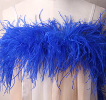Load image into Gallery viewer, Royal blue ostrich feather shawl, luxury feather cape for wedding dresses, evening gowns and formal parties