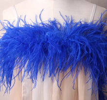 Load image into Gallery viewer, Royal blue ostrich feather shawl, luxury feather cape for wedding dresses, evening gowns and formal parties