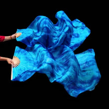 Load image into Gallery viewer, Royal blue silk veil fan, elegant handheld fan for performances, themed parties, photoshoots and special occasions