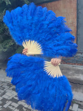 Load image into Gallery viewer, Royal Blue Ostrich Feather Fan 20x36inches