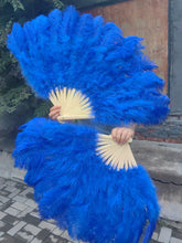 Load image into Gallery viewer, Blue Ostrich Feather Fan for stage performances, festivals and themed parties