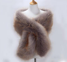 Load image into Gallery viewer, Silver faux fur wrap with gold tips, glamorous stole for weddings, New Year's events and evening parties