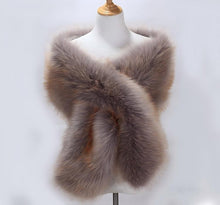 Load image into Gallery viewer, Silver faux fur wrap with gold tips, glamorous stole for weddings, New Year's events and evening parties