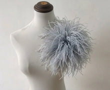 Load image into Gallery viewer, Silver gray ostrich feather boutonniere, minimalist lapel pin for modern weddings and formal suits