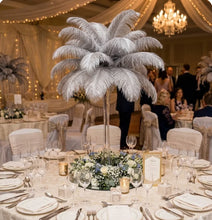 Load image into Gallery viewer, Silver ostrich feather centerpiece, elegant table decor for weddings, parties and special events