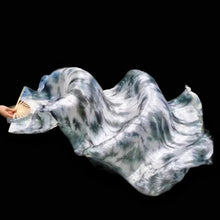 Load image into Gallery viewer, Silver and white silk veil fan, elegant handheld fan for performances, weddings, photoshoots and special occasions