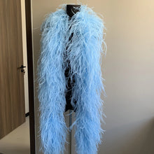 Load image into Gallery viewer, Fluffy sky blue ostrich feather boa, elegant accessory for evening wear and party costumes.