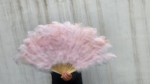 Load image into Gallery viewer, Soft dusty pink ostrich feather fan, romantic fan for wedding photoshoots, events and special occasions