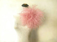 Load image into Gallery viewer, Soft pink ostrich feather brooch, romantic lapel pin for weddings, bridal parties and formal occasions