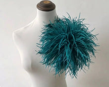 Load image into Gallery viewer, Teal blue ostrich feather brooch, unique lapel pin for groom suits, weddings and themed events
