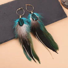Load image into Gallery viewer, Teal feather dangle earrings