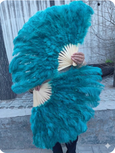 Load image into Gallery viewer, Luxury Single Ostrich Feather Fan for Burlesque Dance,Photography 20X36inch Turquoise