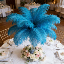 Load image into Gallery viewer, Turquoise ostrich feather centerpiece, vibrant table decor for beach weddings, summer parties and tropical-themed events