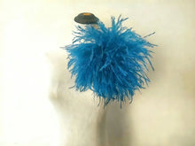 Load image into Gallery viewer, Bright turquoise ostrich feather brooch, vibrant lapel pin for beach weddings, festivals and formal events